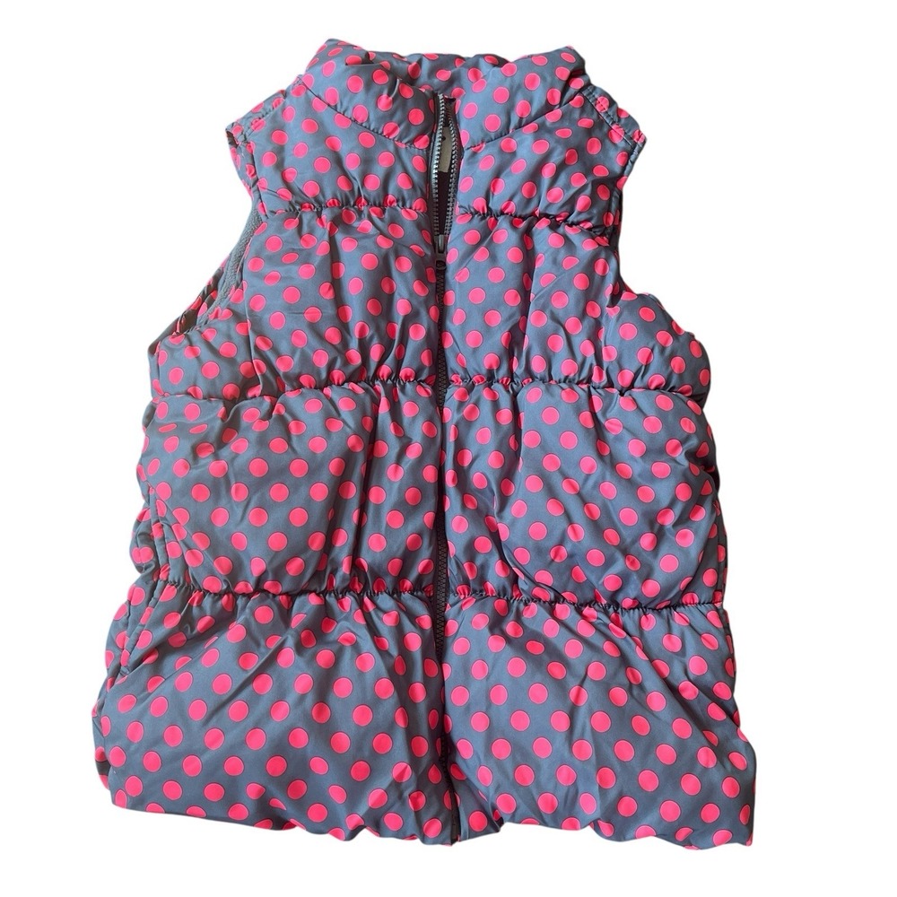 Old Navy Girls‎ Size XL (14) Puffer Vest Gray Pink Polka Dot